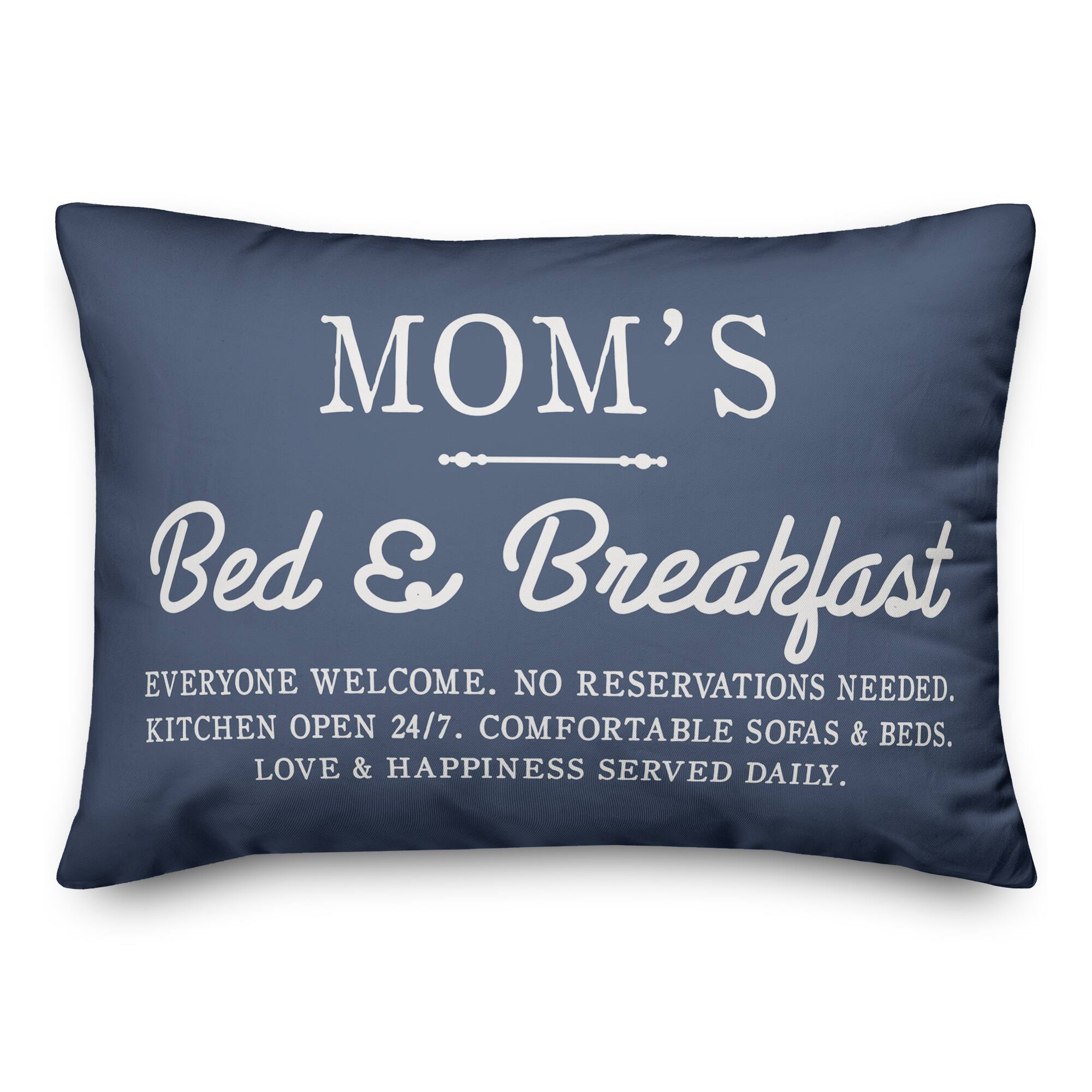 Mom's Bed & Breakfast Navy Throw Pillow